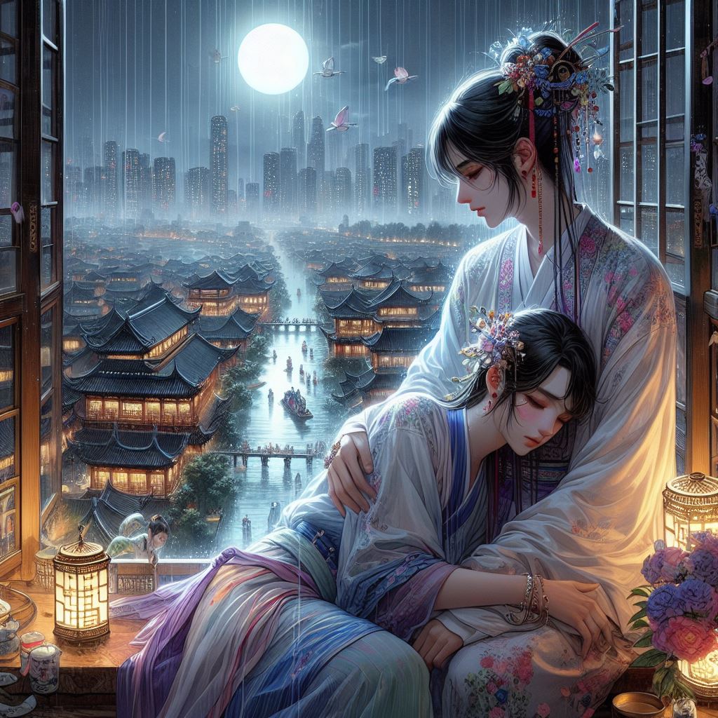 夜来幽梦忽还乡。小轩窗。正梳妆。相顾无言，惟有泪千行。