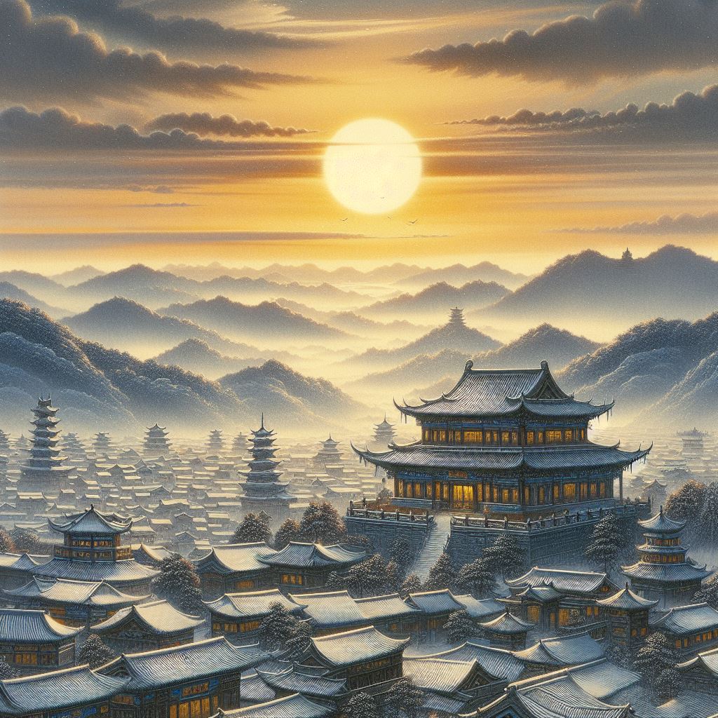 城里夕阳城外雪，相将十里异阴晴。