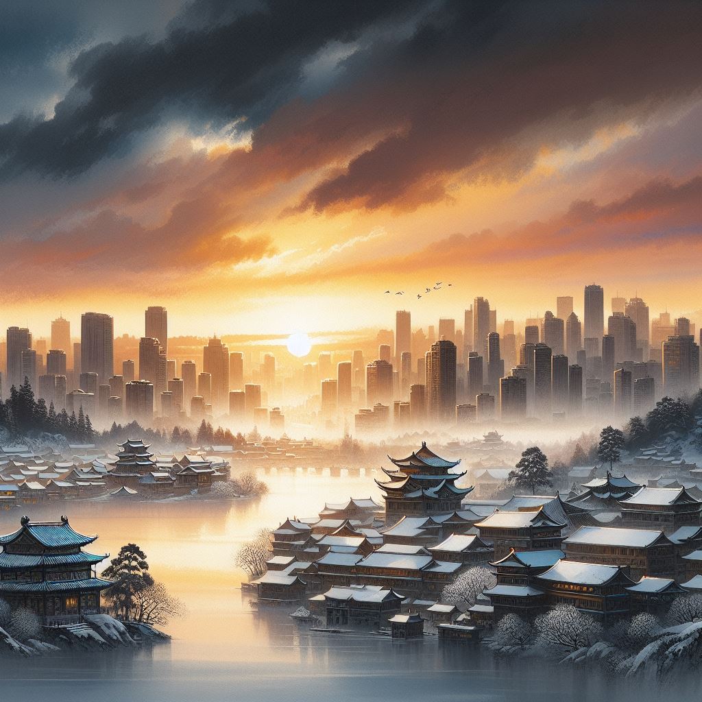 城里夕阳城外雪，相将十里异阴晴。