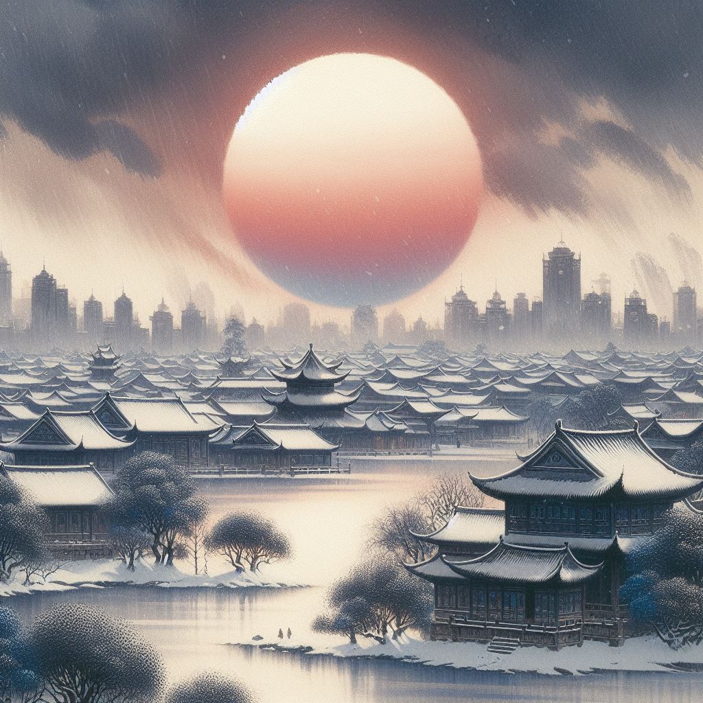 城里夕阳城外雪，相将十里异阴晴。