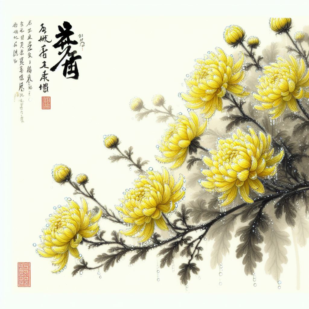 黄菊枝头生晓寒。人生莫放酒杯干。