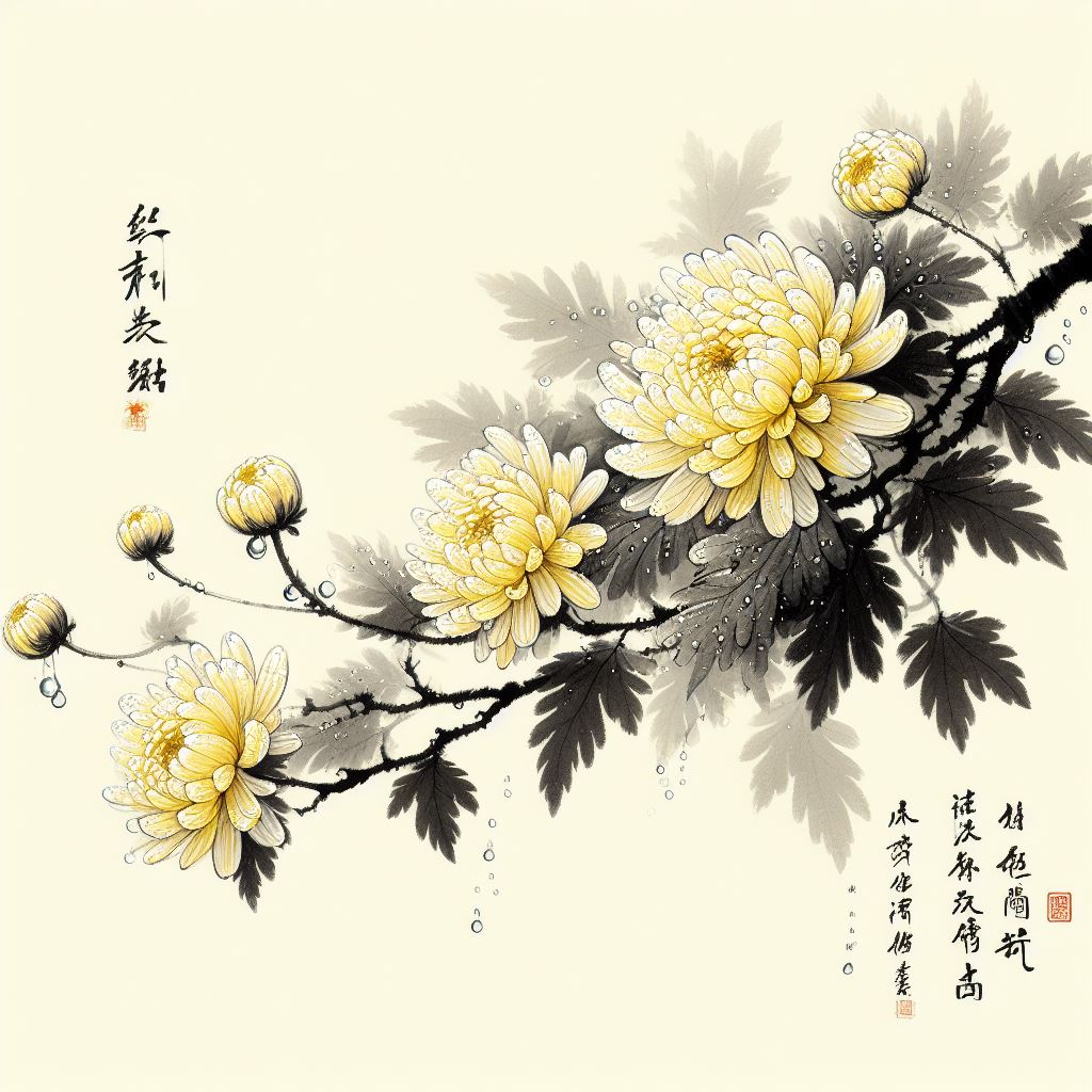 黄菊枝头生晓寒。人生莫放酒杯干。