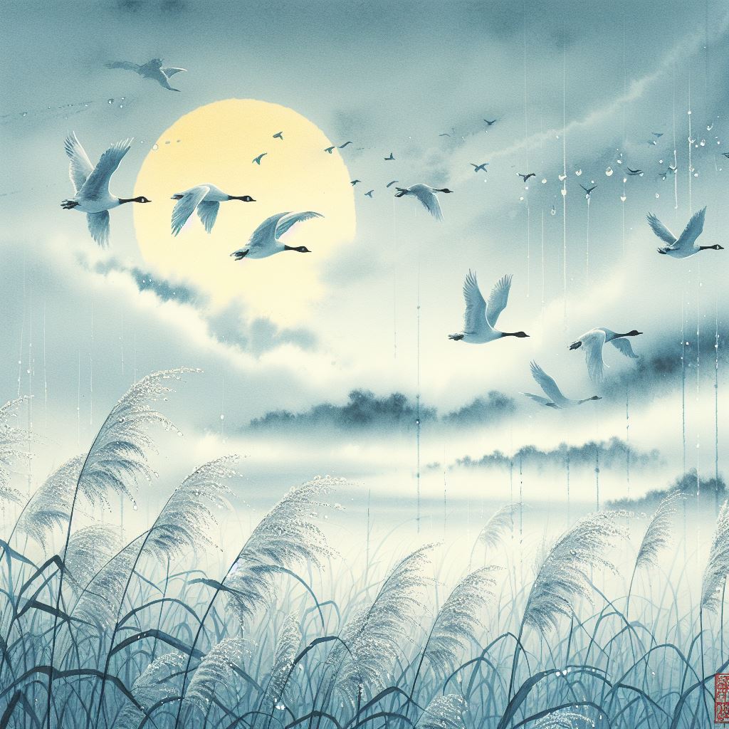 白雁乱飞秋似雪，清露生凉夜。