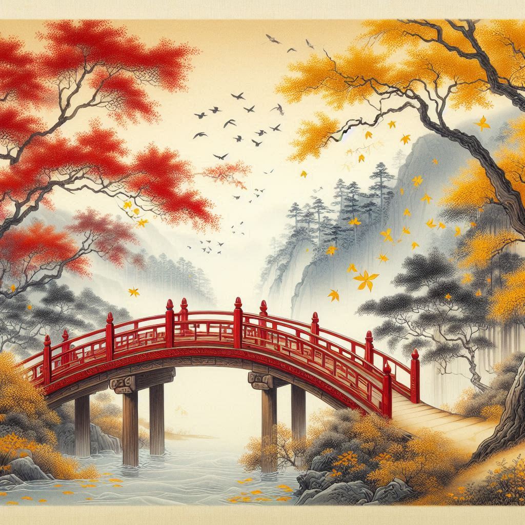 当时相候赤栏桥，今日独寻黄叶路。