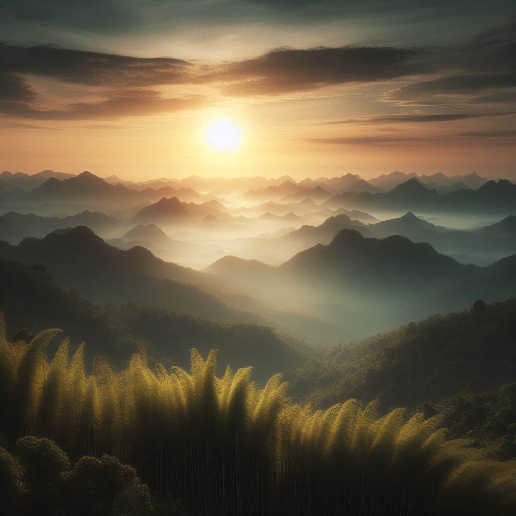 山际见来烟，竹中窥落日。
