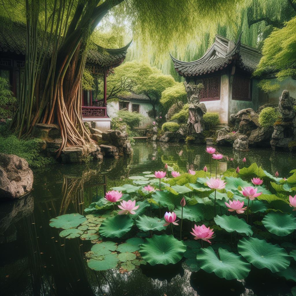绿竹含新粉，红莲落故衣。