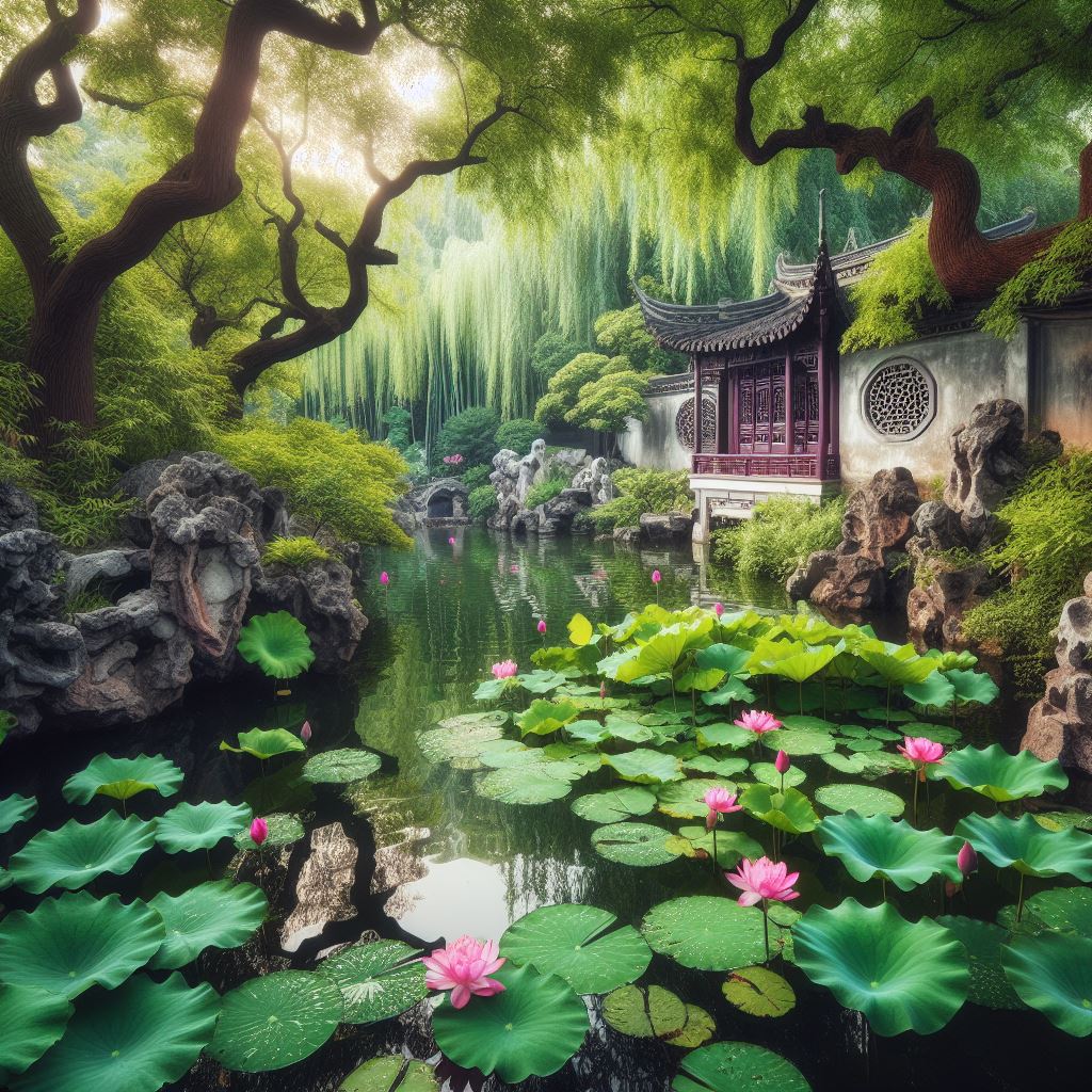 绿竹含新粉，红莲落故衣。