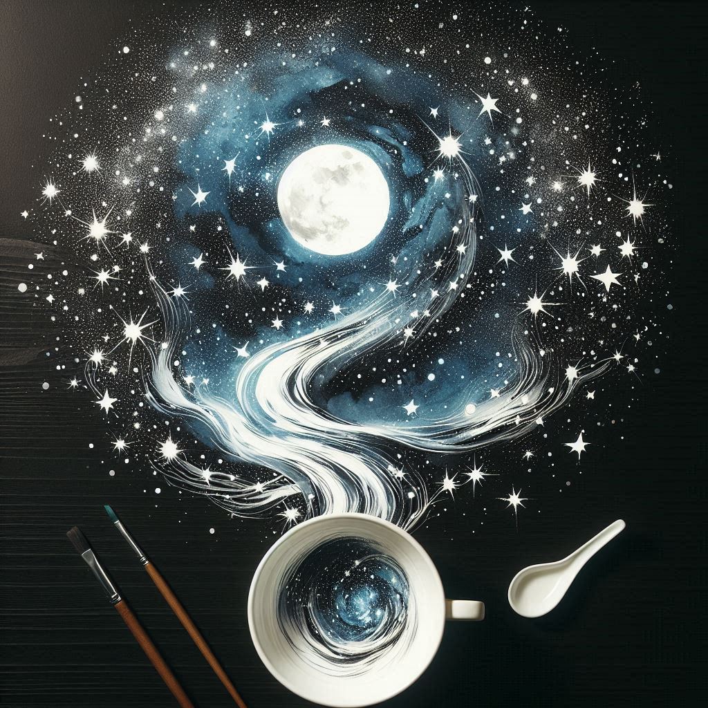 星点点，月团团。倒流河汉入杯盘。